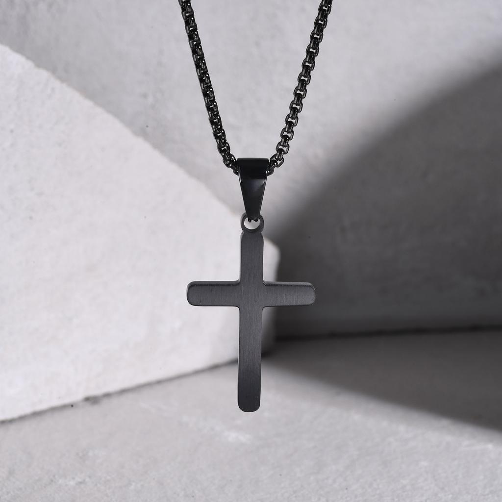Colares Cruz Simples Básicos Vnox para Homens Meninos, Pingente Cruz Lisa Superfície Fosca, Joias Colar Fé Religião