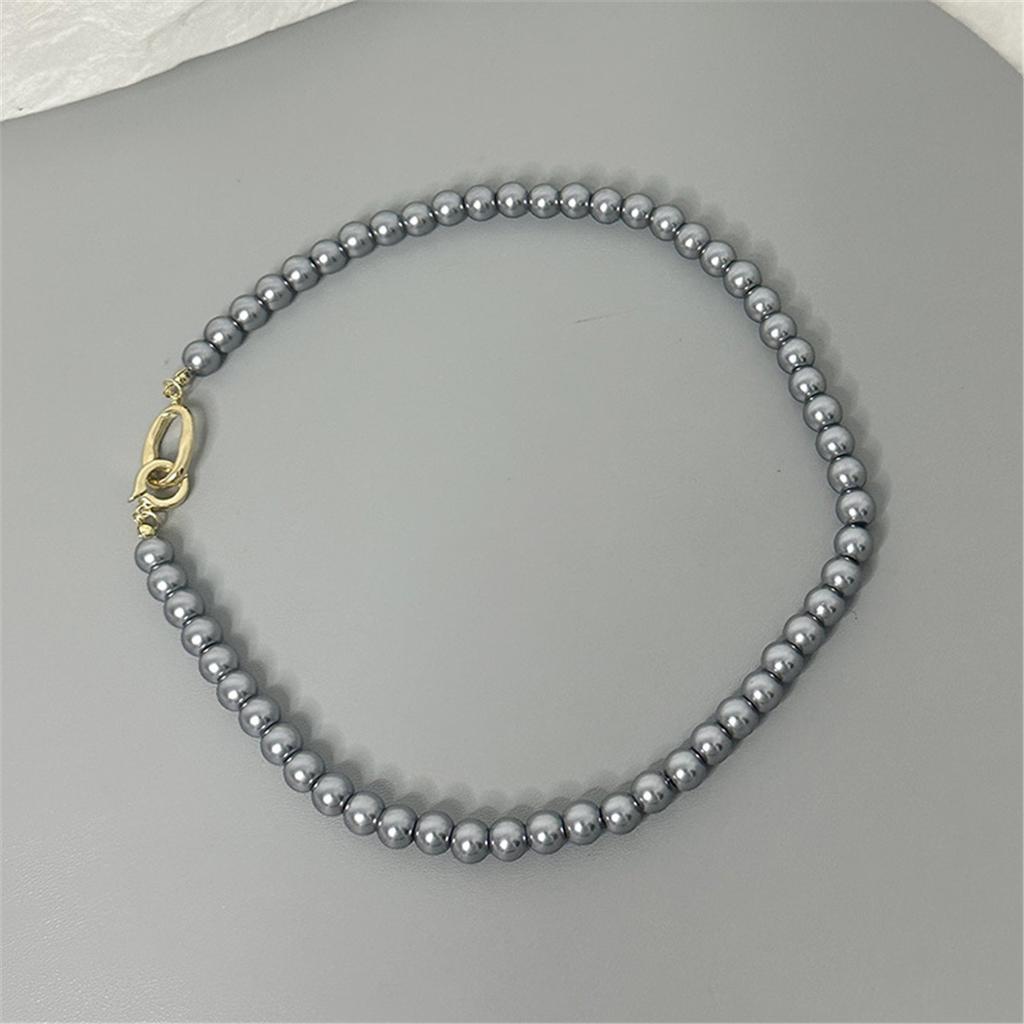 Tooxika French Retro Light Luxury Niche Grey Pearl Necklace Simple Personality Jumper Chain Female