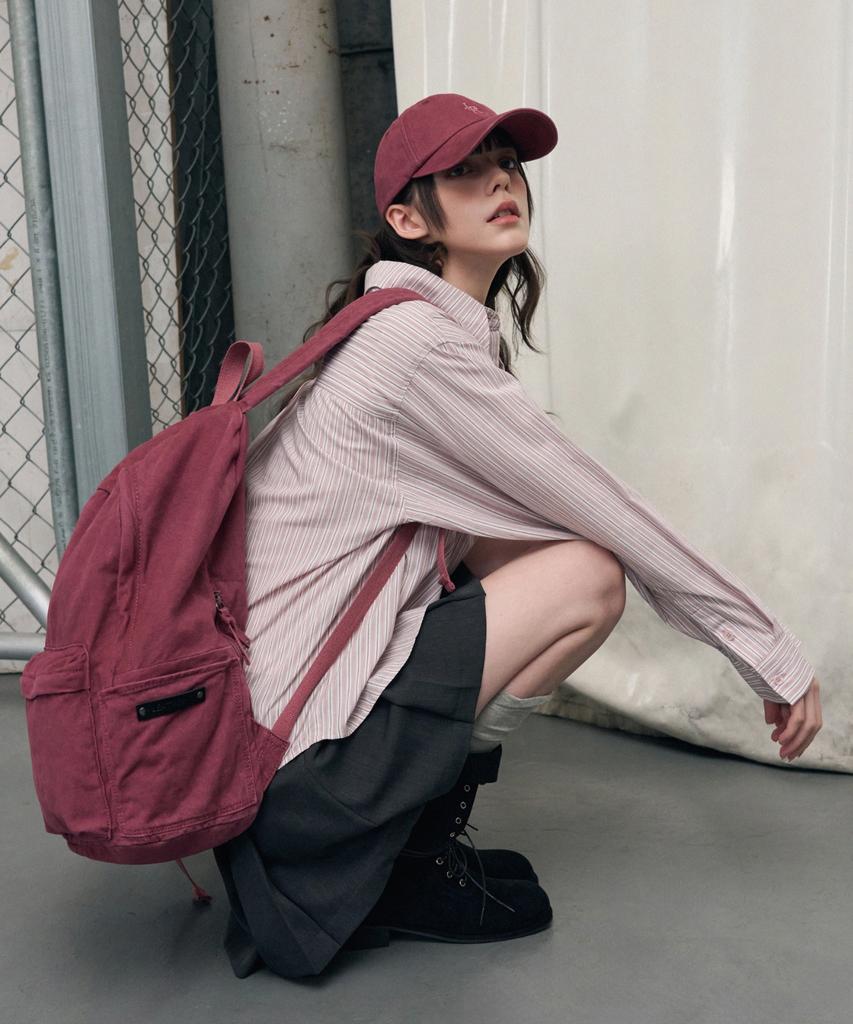 Leathery Varsity Cotton Backpack [Pink]