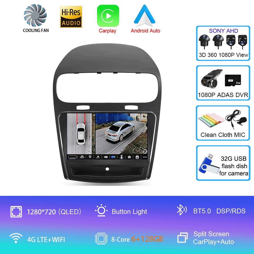 Android 14 Car Radio Carplay Auto For Dodge Journey JC 2011 2012 2013 - 2020 GPS Multimedia Player 360 Camera Video 2 Din Stereo
