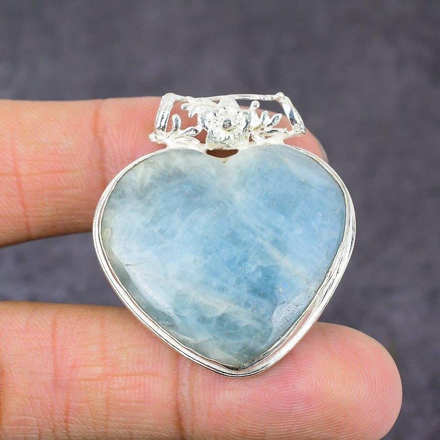 Natural Aquamarine Gemstone Handmade 925 Sterling Silver Gift Pendant 1.62" J7J10