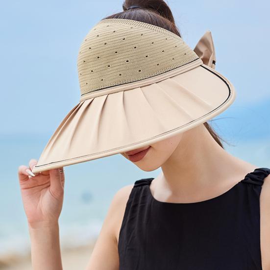 Yousheng Women's Sun Visor Hat Summer Large Brim Fishing Cap with Bow UV Protection Half Open Top Beach Hat for Hiking Travel