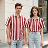 Red Stripes Hawaiian Shirt Button Up Women Men Chemise Short Sleeve Casual Unisex Streetwear Tops Graphic Print Merch