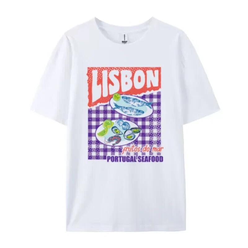Lisbon Seafood Graphic Tees Women Retro Cute Aesthetic Foodie TShirt Sardine Oyster T Shirt Unisex Summer Loose Vacation Tops