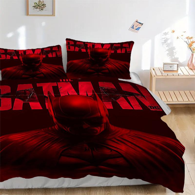 3pcs Batman Poster Bedding Set, Soft Polyester Duvet Cover and Pillowcases Machine Washable Seasons all suitable & Guest Room Decor297