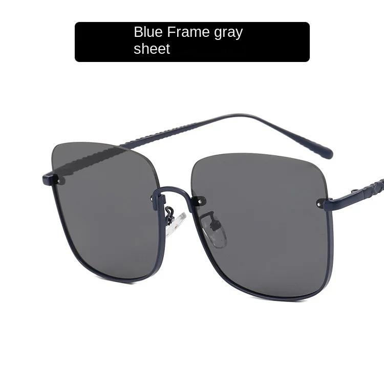 Oversize Square Half Frame Women Sunglasses Large Frame Sunglasses Thin Women Plain Concave Sunglasses