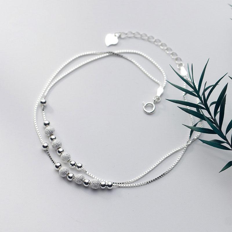 Top Grade 925 Sterling Silver Strand Beads Beaded Anklets for Women Summer Gifts Jewelry