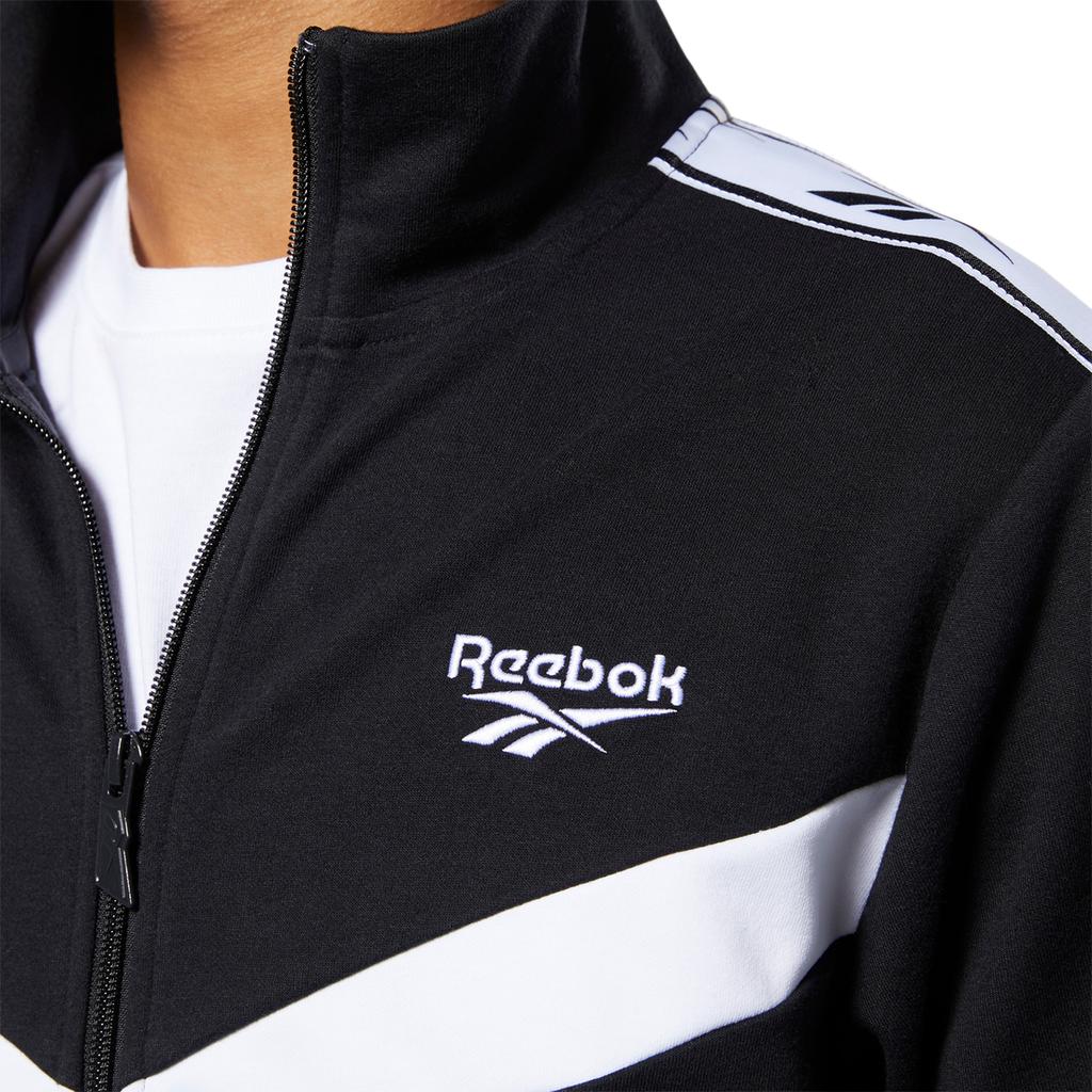 Reebok Retro Wytrzymała Kurtka Sportowa z Kołnierzem Stojącym na Zamek Błyskawiczny z Długim Rękawem Kurtki Unisex FP8784-CZARNOBIAŁY