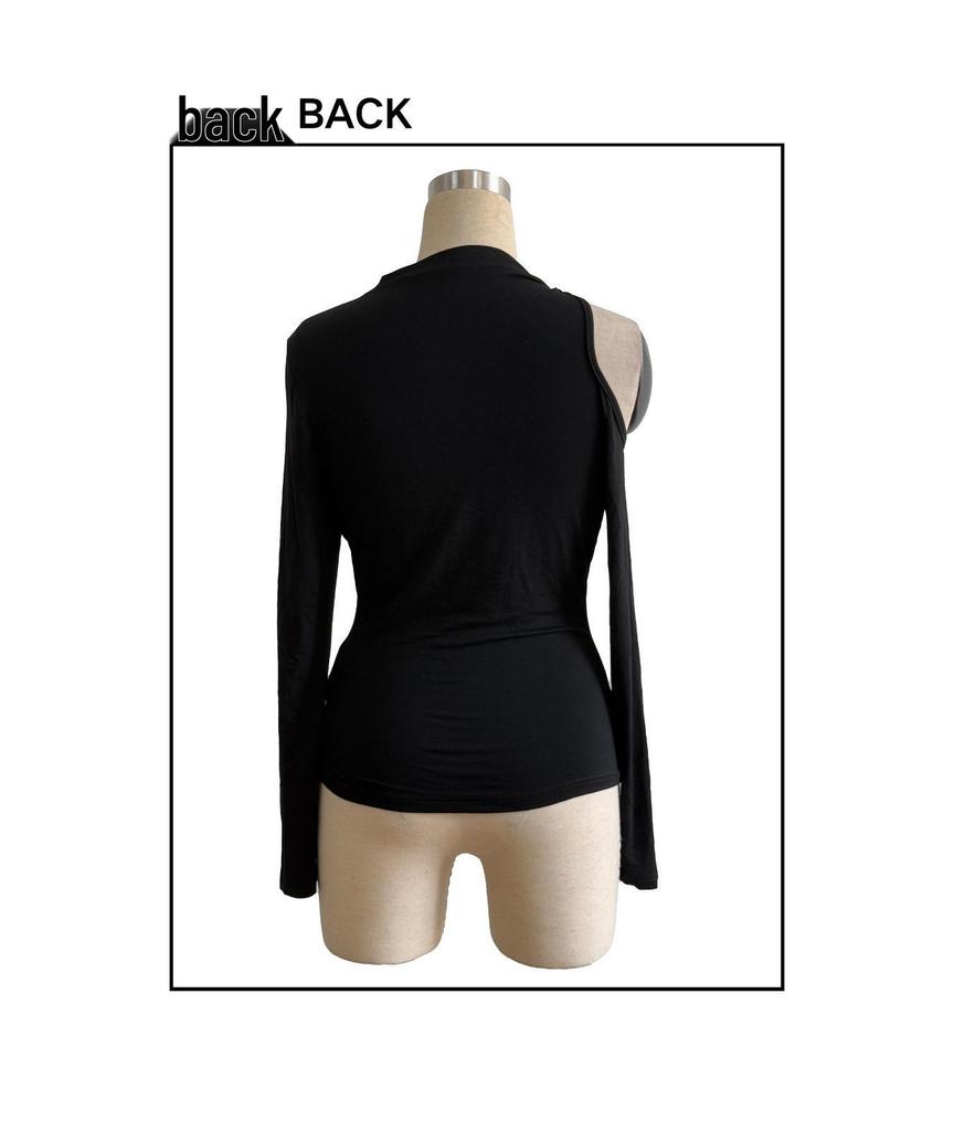 2026 European Autumn Asymmetrical Shoulder Slim-Fit Solid Top