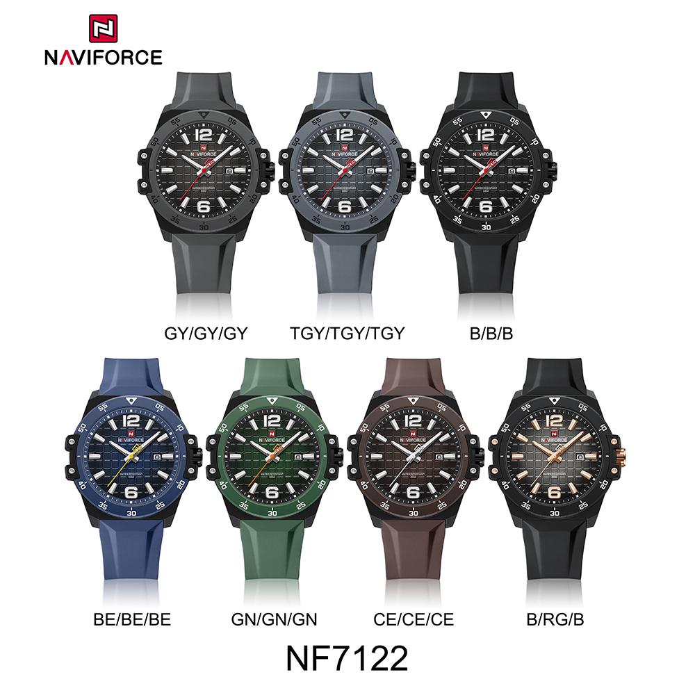 Naviforce Original Fashion Quartz Men Watch Silicone Strap Waterproof 50m Calendar Luminous Pointer Men Boys Casual Lightweight Watch NF7122