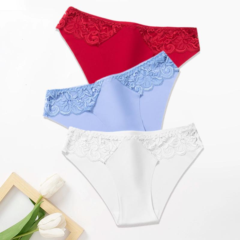 3Pcs/Set Lace Woman Panties Silk New Female Underwear for Woman Seamless Solid Lingerie Panties 3Pcs Free Shipping