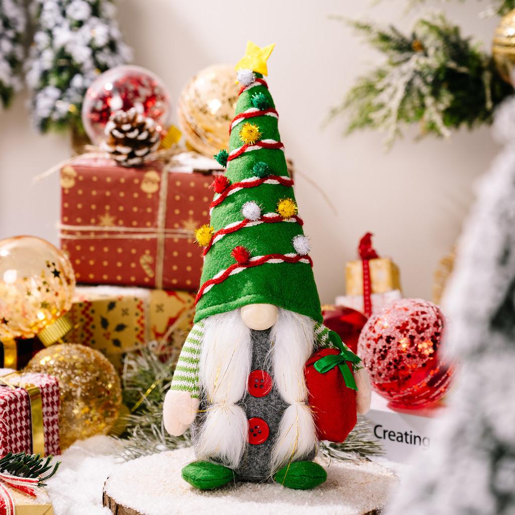 Cute Green Red Christmas Hat Gnome Doll With Snowflake Design For Cheer Seasonal
