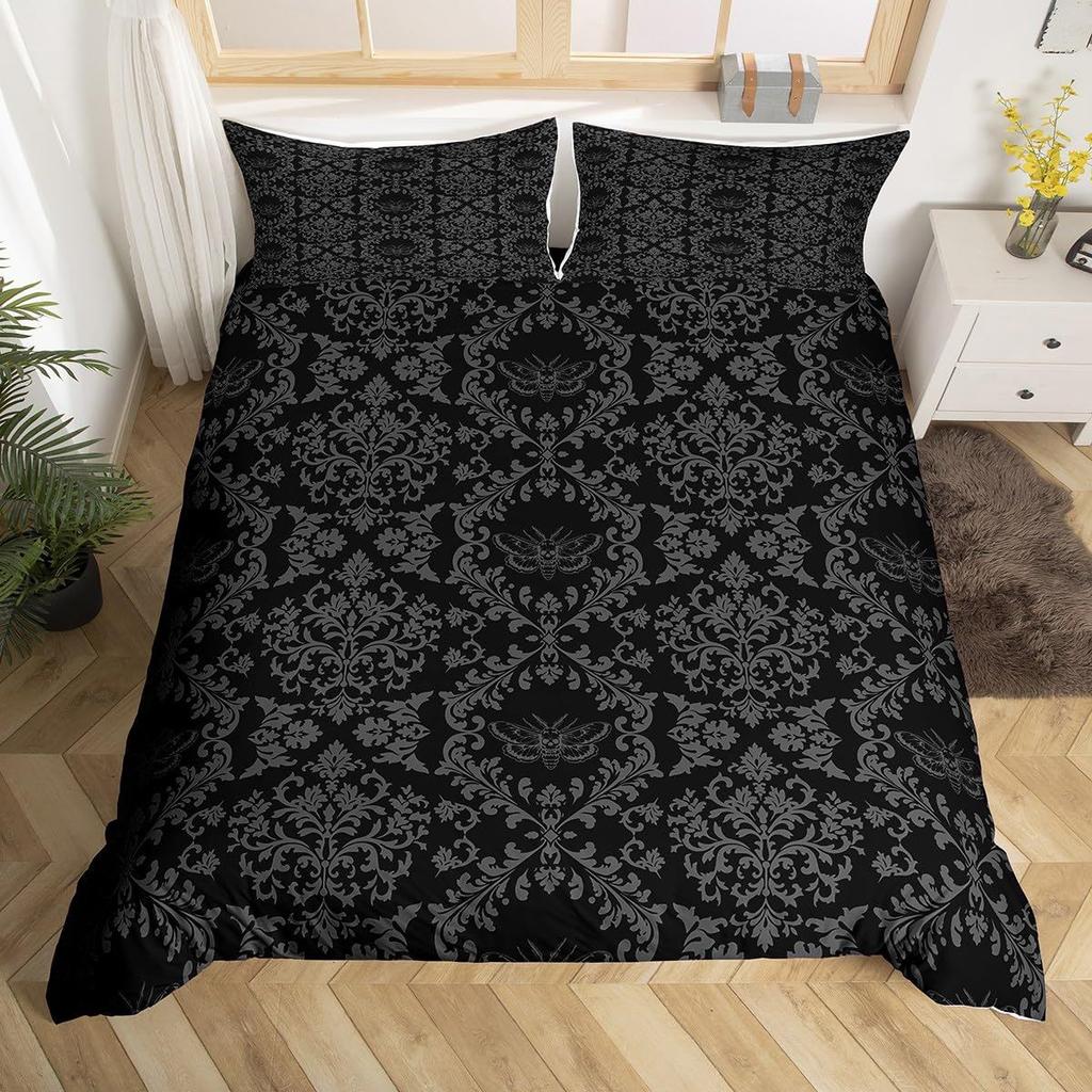 Black and White Floral Down Comforter Set Bedding Set 3-piece Coverlet Set