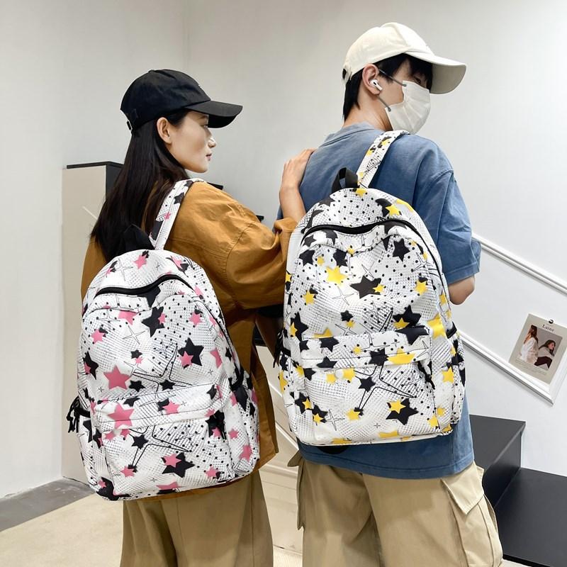 Schoolbag Casual Backpack Female Versatile Star Printed Student School Bag Female Couple Commuter Travel Backpack