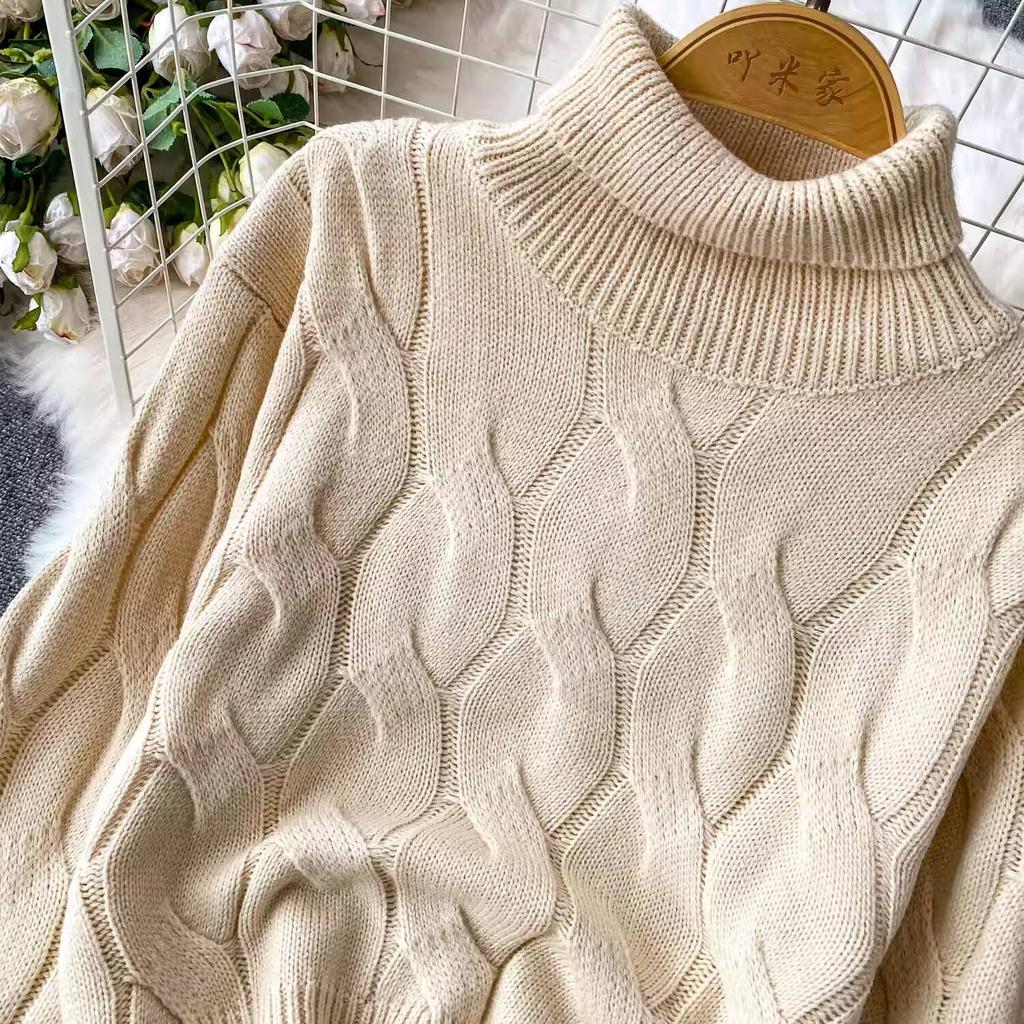 Autumn 2 Piece Set Turtleneck Sweater For Women Casual Fashion Style Chic Weave Top + High Waist Elegant Long Skirt