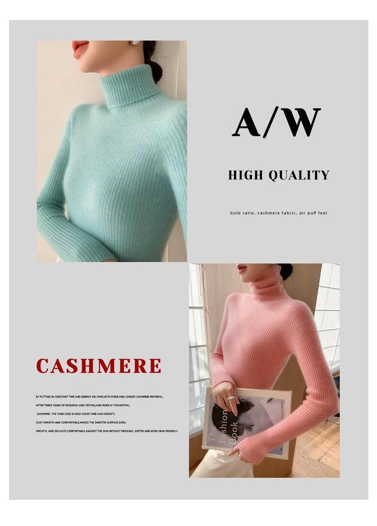 Women's High Neck Cashmere Ribbed Sweater - Slimming, Versatile Knitwear for Autumn and Winter