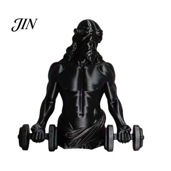 Matte Black Gym Ornament 3D Printed Muscle Man Figurine with Dumbbells, Mini Desk Decor for Home Office High Precision Workout Shelf, Fitness