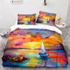 Oil Painting Duvet Cover Abstract Art Print Boat Sunset Animals and Plants Microfiber Landscape Tree Bedroom Decoration Children