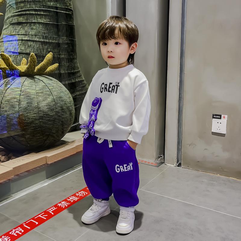 Autumn Children Girls Boys Clothes Sets Kids Cartoon Dinosaur Sweater Pullover Pants Two Pieces Outfit Tracksuit