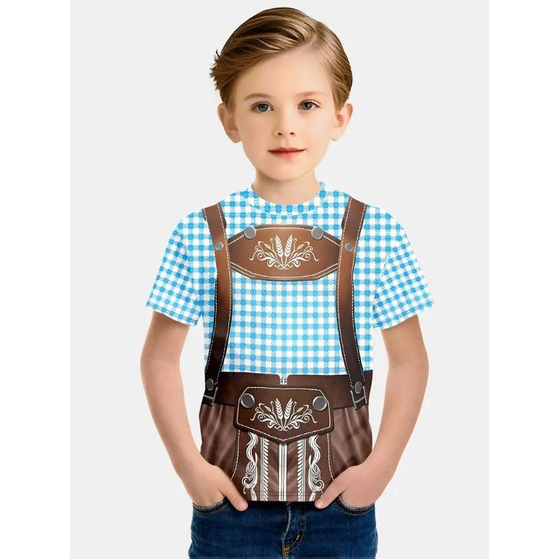 Personalisiertes Splicing 3D-gedrucktes Kinder-Sommer-Kurzarm-Rundhals-Jungen-Top-T-Shirt