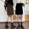 Plus Size A-line Corduroy Midi Skirt - High Waist, Black, Versatile, Hip-Hugging Pencil Skirt for Women