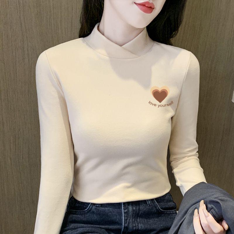 2025 Double-sided Fleece Semi-High Collar Plus Velvet Slimming Long-Sleeve T-shirt