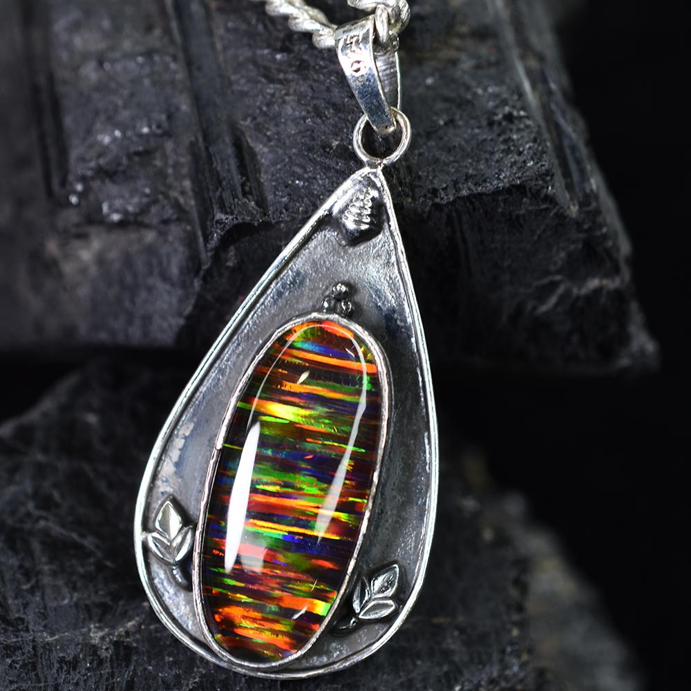 Ciondolo Opale Naturale 46 ct Taglio Ovale Argento Sterling 925 Pietre Pietra di Ottobre per Collezioni di Gemme