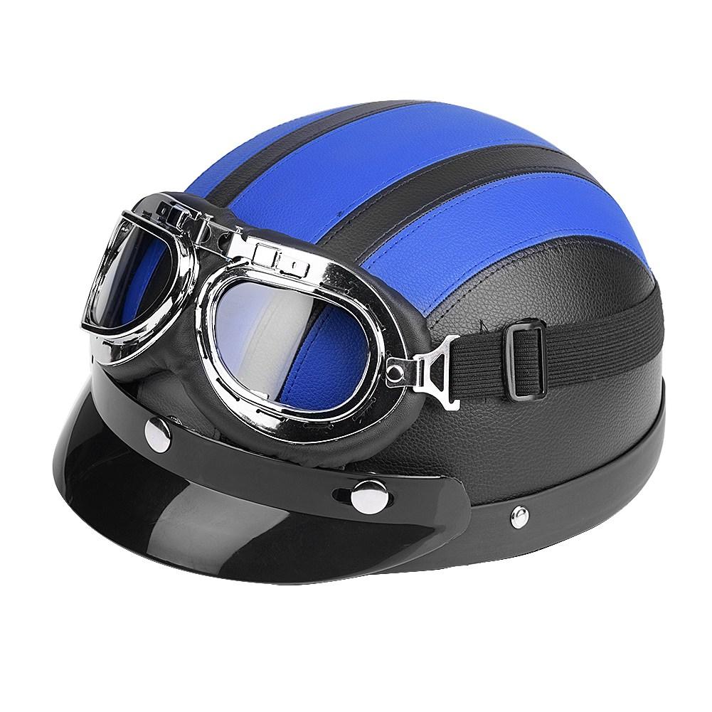 

Universal Motorcycle Scooter Synthetic Leather Open Face Half Helmet & Visor UV Goggles Red синій