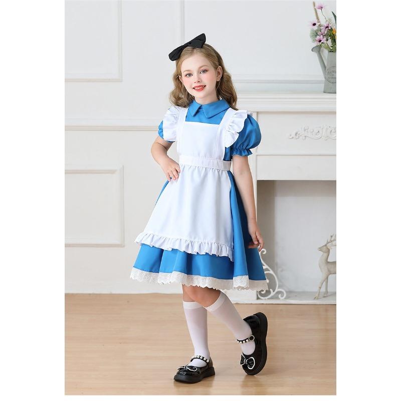 Kids Alice Maid Lolita Dress Costume, Countryside Style Princess Dress for Children’s Day & Halloween