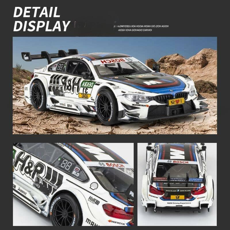 Simulation 1/43 Scale BMW M4 DTM Racing Car Model with Acrylic Display Box Collection Home Decor Diecast Miniature Voiture Hobby