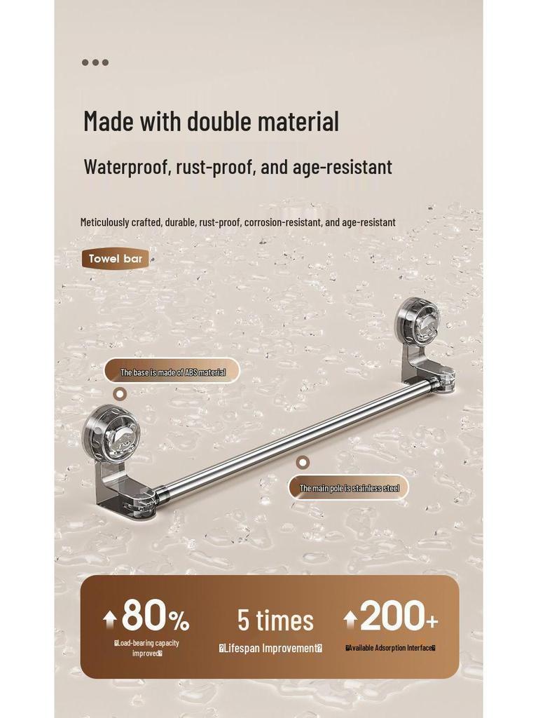 Retractable No-Drill Suction Cup Towel Rack - Strong Stainless Steel Hanger for Bathroom Storage