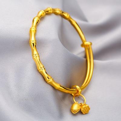Bransoletka damska z bambusa w kolorze złotym, szlifowana, z cienkiej stali, bransoletka typu push pull, biżuteria Lotus Peng
