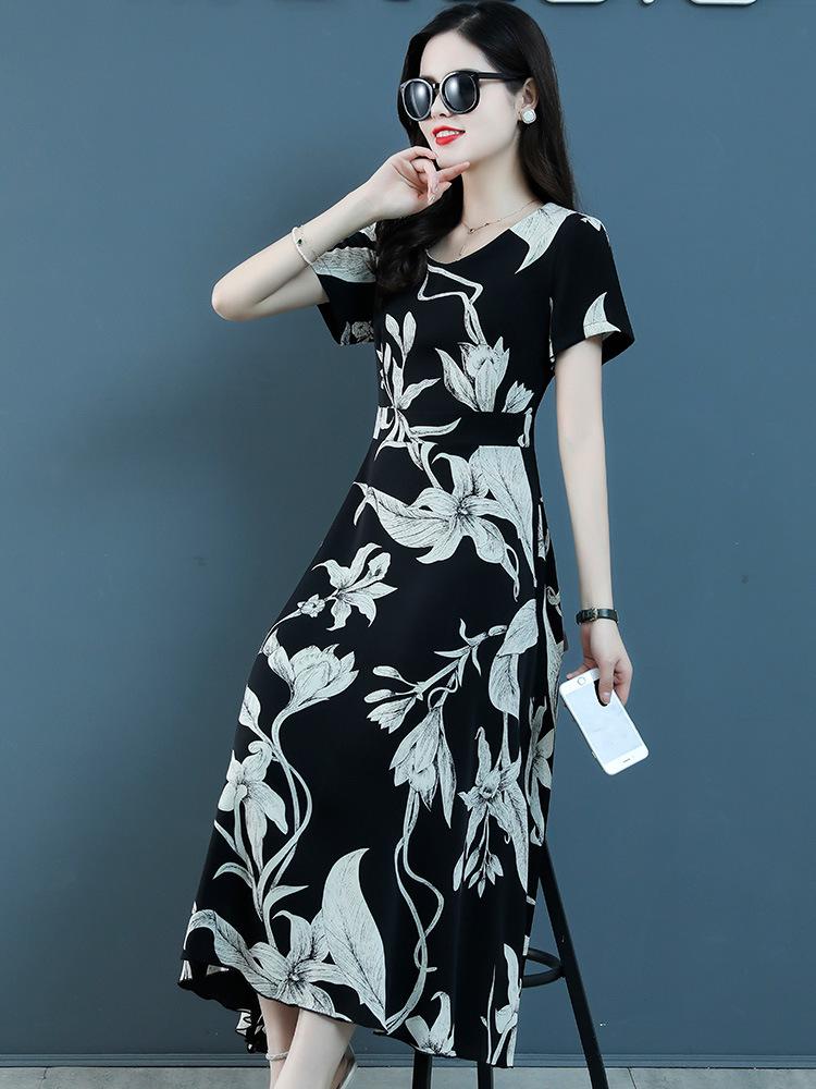 

Трендовое женское длинное платье с коротким рукавом 2024: Летний свободный крой, больших размеров, высокого класса, стройнящий и льстящий фигуре. XL (108-125 lbs) чёрный