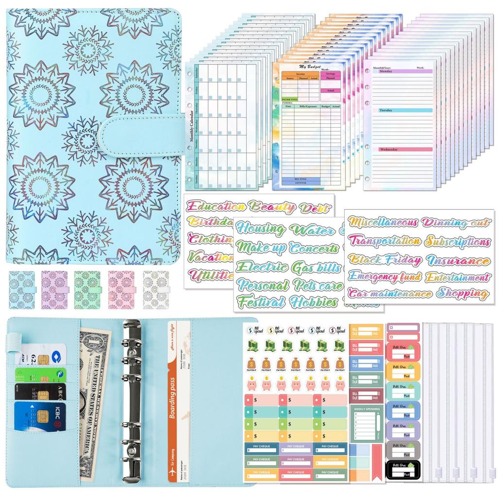 A6 Binder Budget Planner Notebook Covers Folder A6 Size 6 Hole Binder Pockets With Chedule Weekly Plan Monthly Plan Loose-Leaf Quality