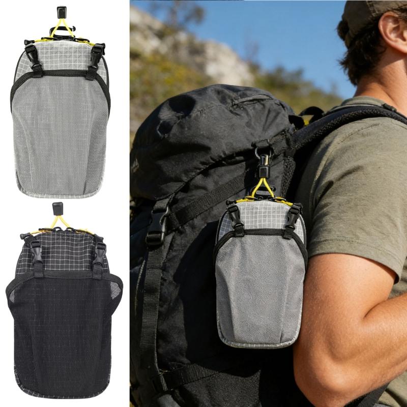 Outdoor Shoulder Strap Mesh Water Bottle Pouches With Double Storage Compartments For Hiking Cycling Small Items Carry
