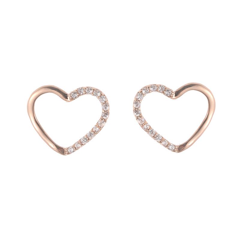 Elegant Rhinestone Heart Stud Earrings - Simple Metal Jewelry for Women