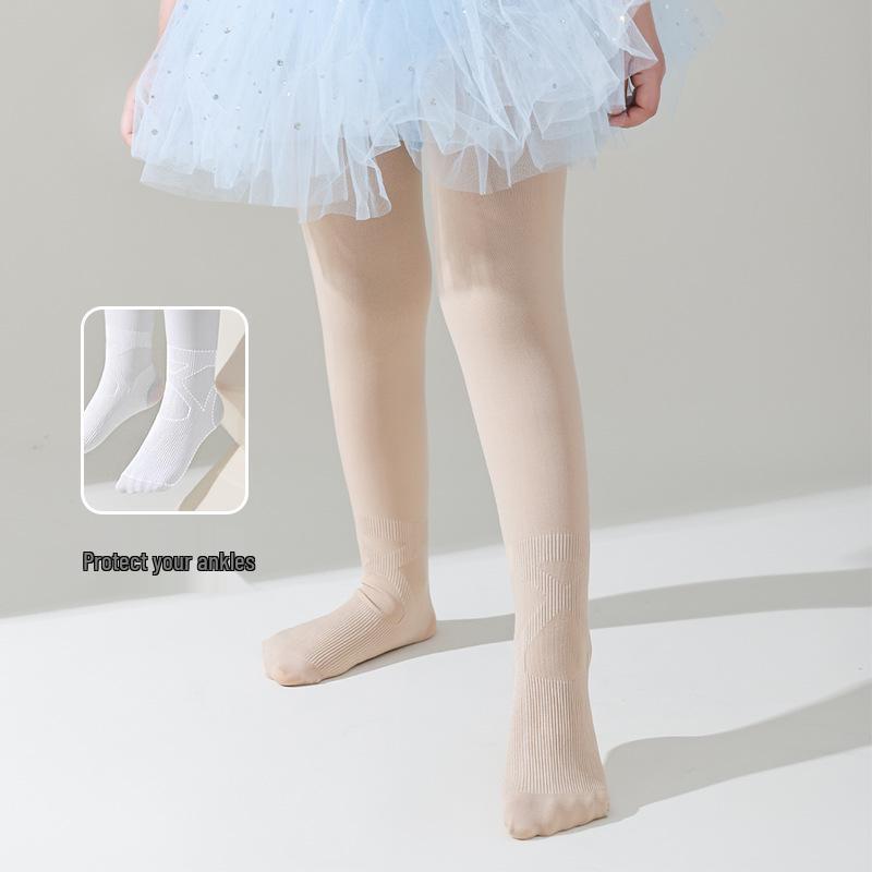 Girls' Spring & Summer Dance Footed White Velvet Tights - One-Piece Base Layer