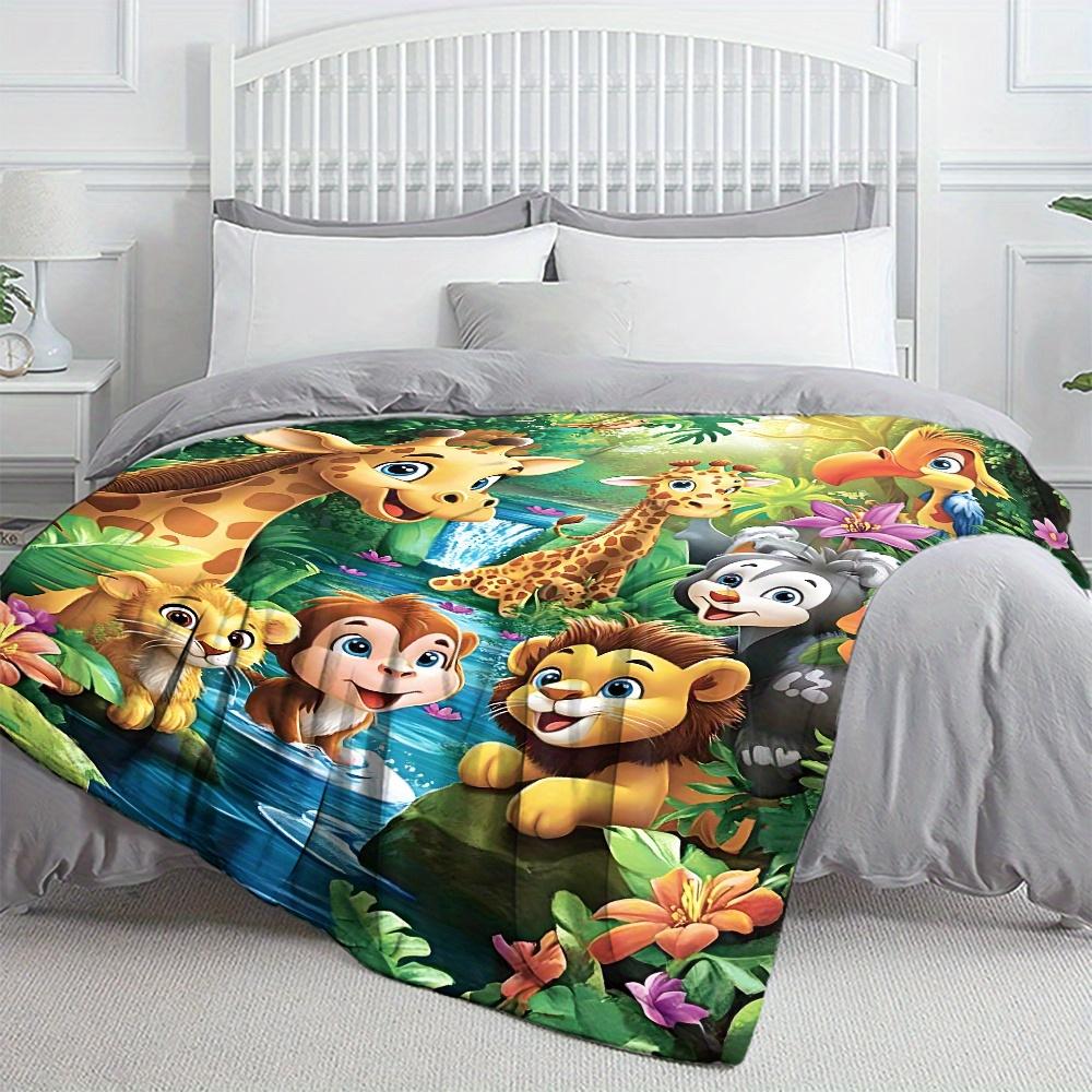 Coperta in flanella stampata a tema animali della giungla per bambini, adatta a tutte le stagioni, per soggiorno, ufficio, divano e viaggi