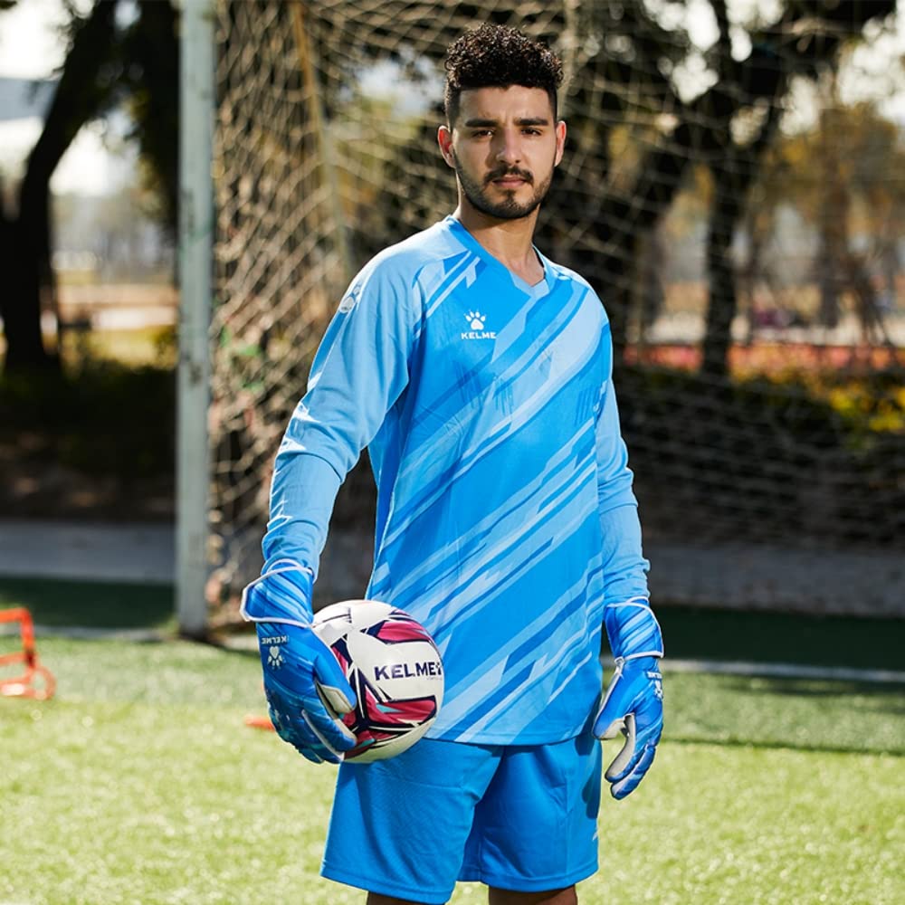 Kelme Men's Goalkeeper Jersey Set, Long Sleeve Shirt and Pants, Soccer Goalkeeper Training Wear, Unisex, Pro Set, Blue, Size M