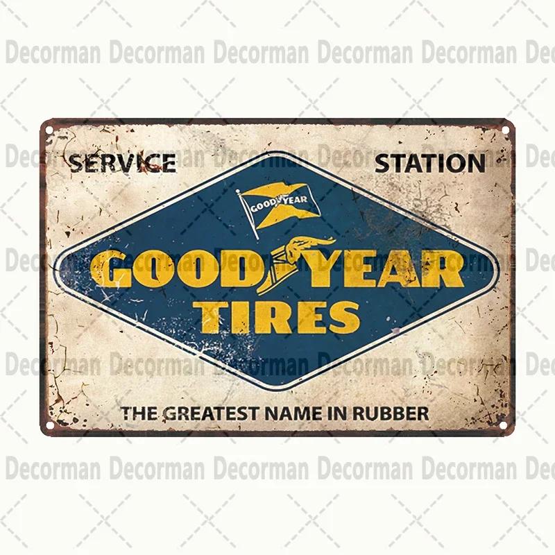 Retro Goodyear Tire Motor Oil Tin Sign  Vintage Iron Painting Wall Decor for Home Pub Bar  X CM Gift Art Poster