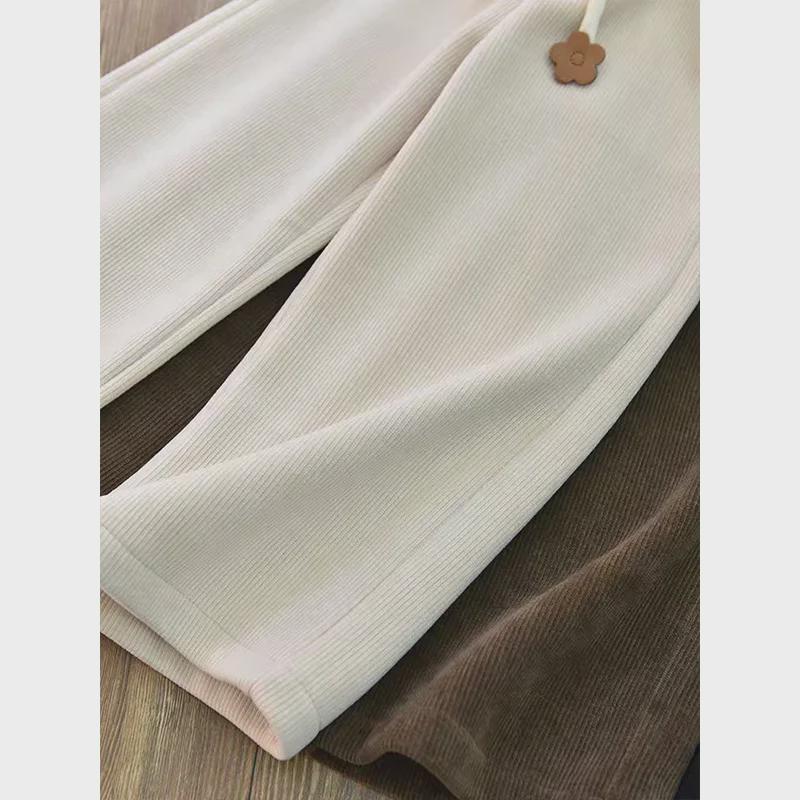 Pantaloni de catifea reiată cu picior larg pentru fete - Groși, eleganți și casual pentru toamnă/iarnă