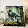 A Robotic Dinosaur with Glowing Blue Lights In a Lush Jungle Setting. for All Seasons Blanket Lunch Break Throw Gift