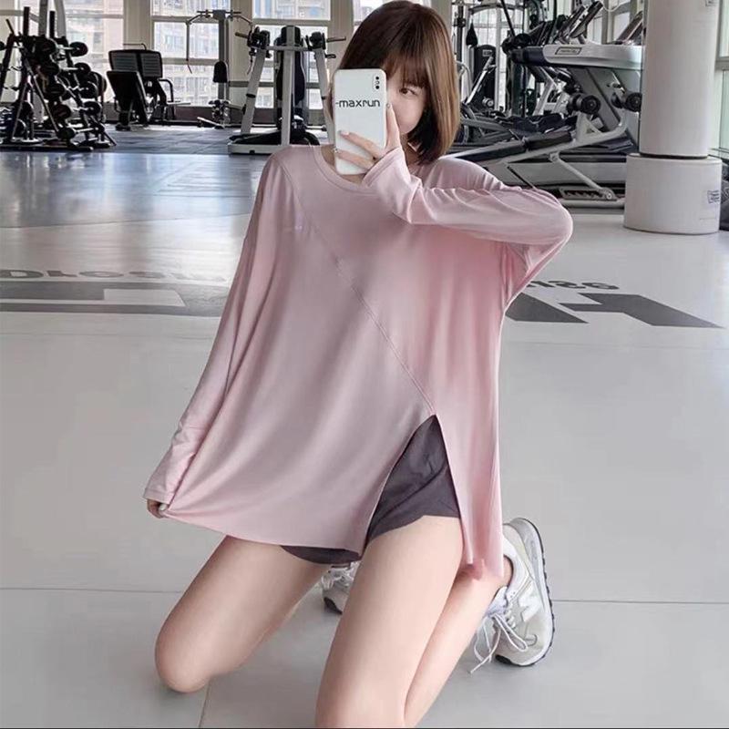 

Женские быстросохнущие топы для йоги и бега: Свободный крой, дизайн с разрезом, большие размеры, одежда для фитнеса с длинными рукавами XXL (140-160 Jin)