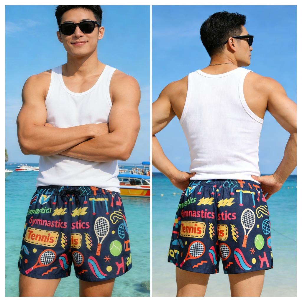 Men'S Beach Pants Printed Anti-Splashing Fabric Breathable Quick-Drying Straight Beach Pants Men