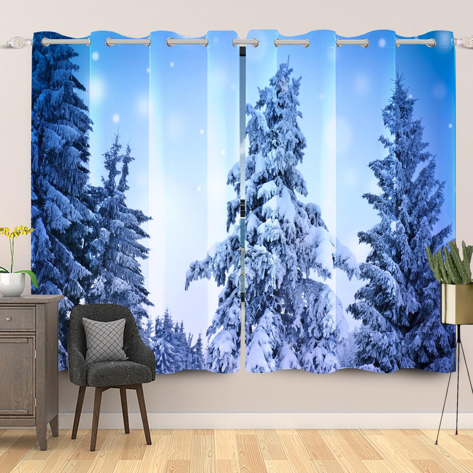 

2Pcs Winter Scenery Curtains Snowfield Pine Forest Landscape Bedroom Living Room Window Drapes Noise Reduction Blackout Curtain 50x120cm 2pcs