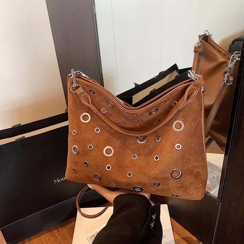 Yogodlns Vintage Suede Bag for Women New Large Capacity High-grade Commute Underarm Bags Fashion Niche Rectangle Handbag