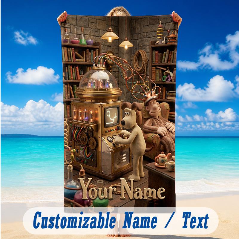 Beach Towel Custom Name Text, Quick Dry Large Towel For Beach HomeWallace & Gromit