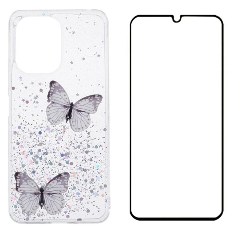 

WANLONFENG AW Series for Xiaomi Redmi 13R 5G/13C 4G/5G/Poco C65 4G/M6 5G Case PVC Butterfly TPU Phone Cover with Screen Film White