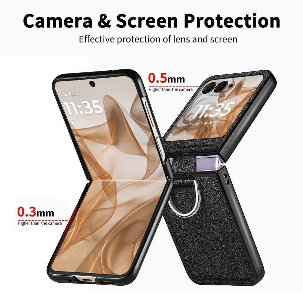 For Motorola Razr 50 Ultra Mooto Razr40 Phone Case with Ring Lychee Pattern PU Leather Razr50Ultra Folding Screen Back Cover