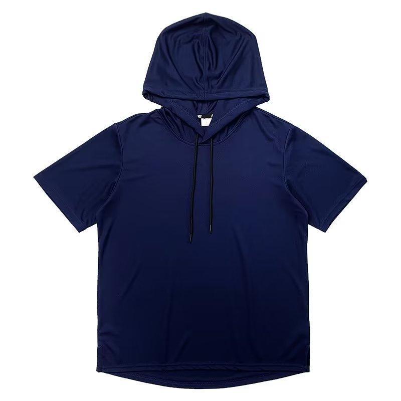 Unisex Summer Thin Short Sleeve Hooded T-shirt Japanese Style Solid Color Loose Plus Size Breathable Casual Pullover Tee
